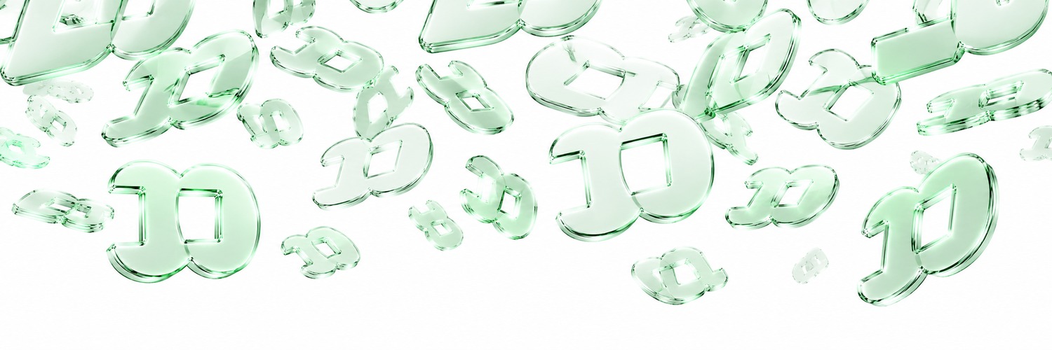 FOMS glass logos falling on a white background